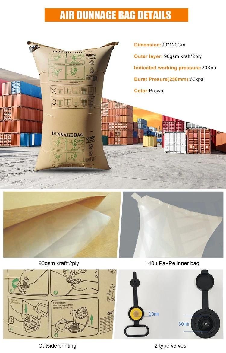 Recycle Brown Kraft Paper Inflatable Dunnage Air Bag for Container Gap