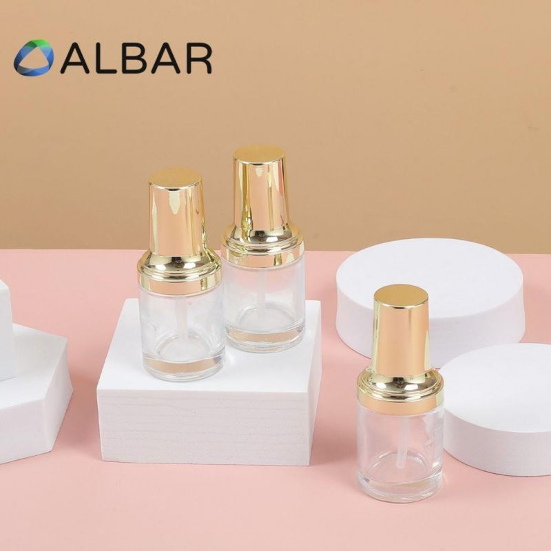 Light Gold Twist off Press Pump Personal Care Cosmetic Glass Bottles in Round and Cylinder