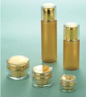 Wholesale Cosmetic Packaging Airless Acrylic Lotion Bottle 80ml 120ml Airless Bottle Cosmetic with Golden White Design