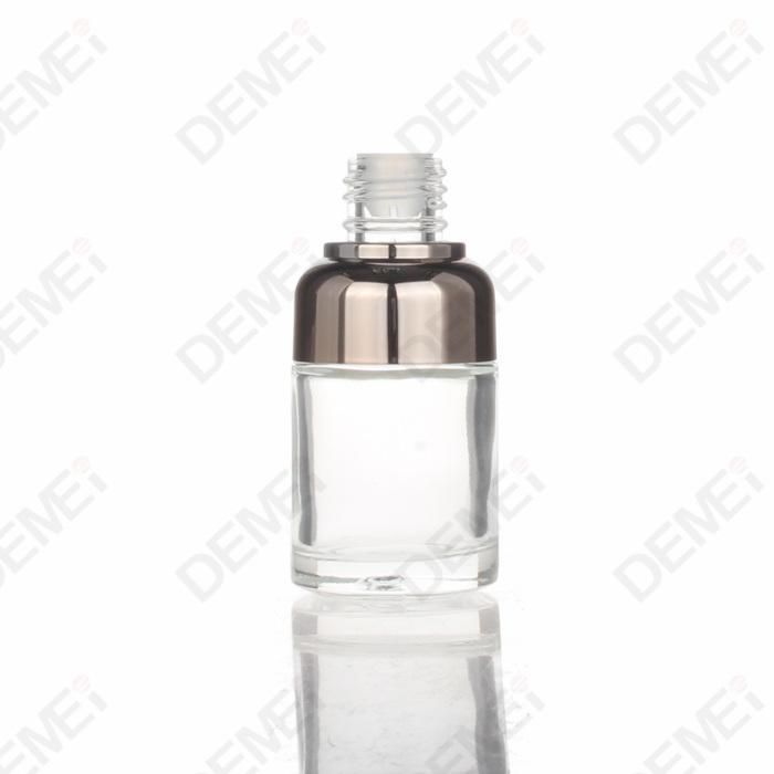 30ml Cosmetic Packaging Round Aluminum Shoulder Glass Dropper Bottles with 20mm Silver Aluminum Ruber Pipette Dropper Cap