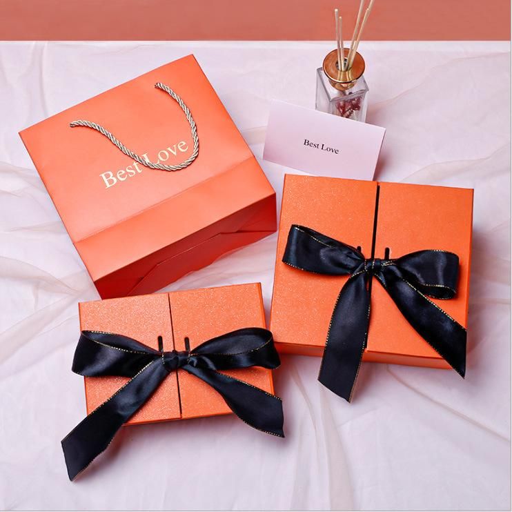 Wholesale Luxury Wedding Favour Holiday Celebration Birthday Orange Perfume Lipstick Gift Box Cosmetics Jewelry Scarf Gift Box Custom Cordboard Orange Packing