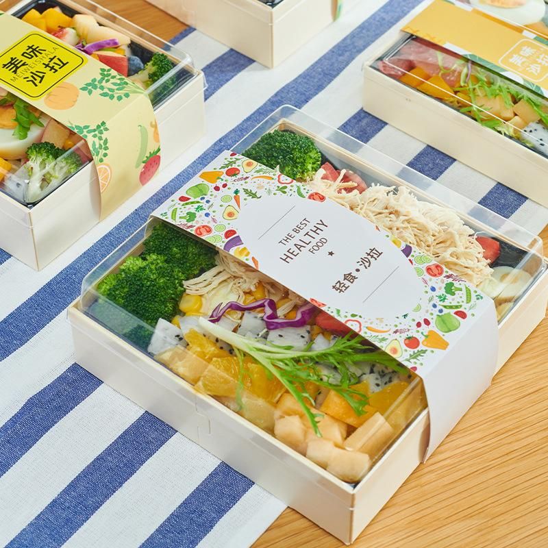 Singe Paper with Double Lamilated Wood Box for Sala Sushi Food Take Away Package