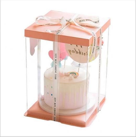 Three-in-One Baking Wedding Party Birthday Tall Cake Clear Window Paper Box Transparent PVC PP Pet Plastic Gift Packaging Cupcake Shaped Box Wholesale Custom