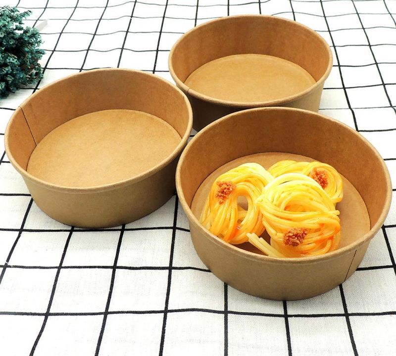 500ml Kraft Paper Cup Large Capacity Modern Stylish Disposable Soup Bowl with Plastic Lid