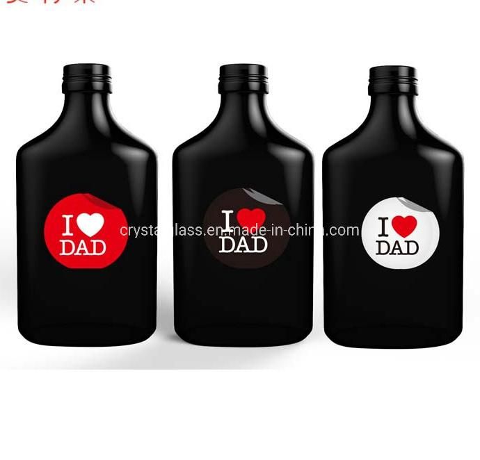 100ml 200ml Logo Printing Flat Glass Wine Bottle Flask Glass Whisky Liquor Bottle