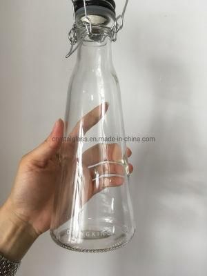 Customize Printing 500ml 1L Glass Water Bottle with Ceramic Clip Swing Cap