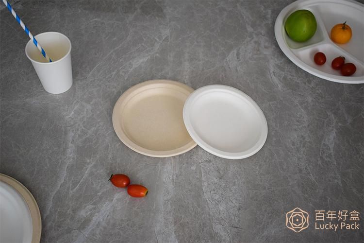 Biodegradable Disposable Compostable Tableware 6.75 Inch Sugarcane Bagasse Paper Round Plate