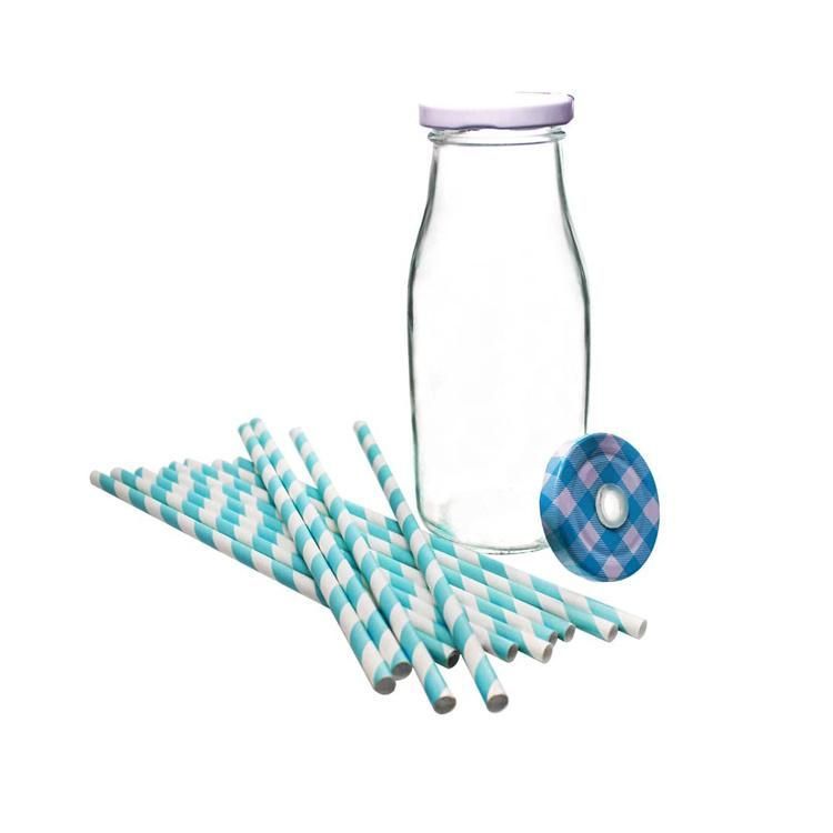 11oz Glass Milk Bottles with Reusable Metal Twist Lids and Straws for Beverage Glassware