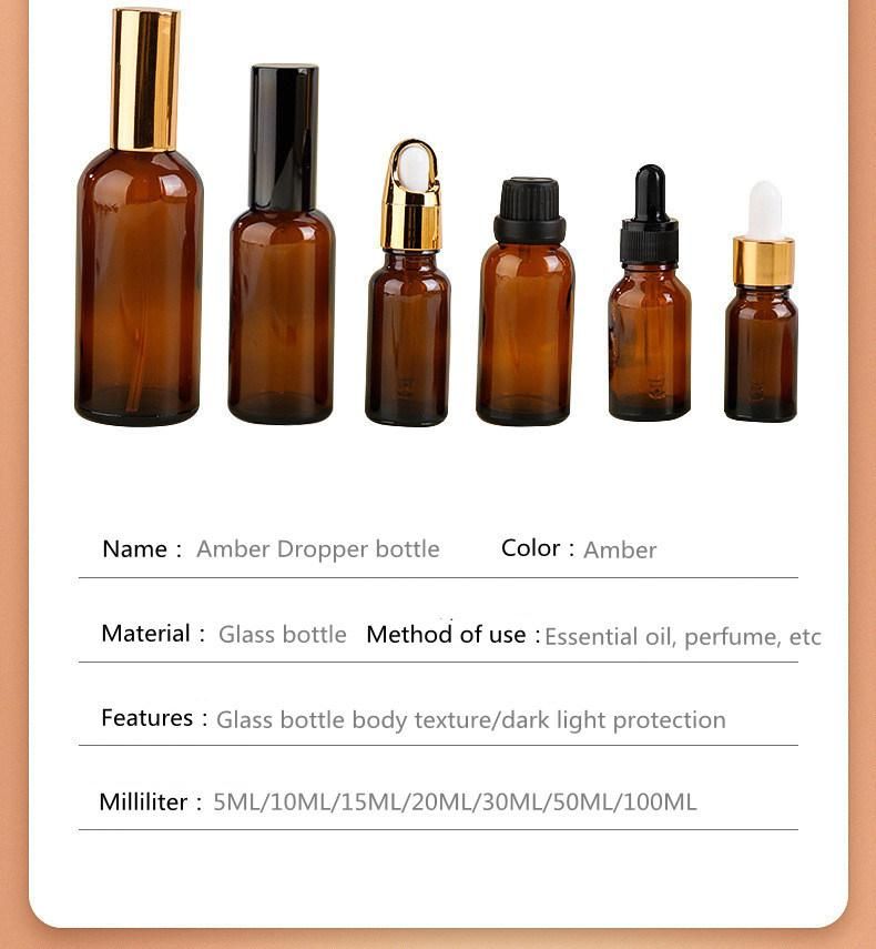 China 15ml Amber Transparent Various Styles Good Sealing Thickened Glass Essential Oil Bottle with Dropper Screw Cap for Perfume Cosmetics Make up