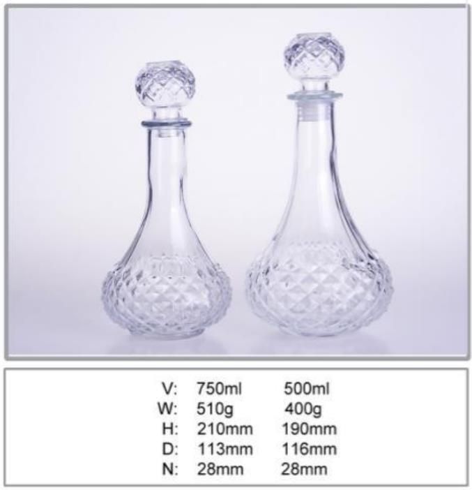500ml 800ml Round Wine Decanter Glass Bottle