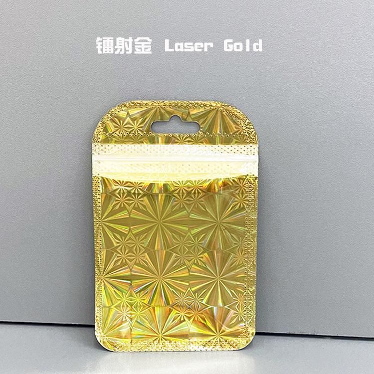 Laser Golden Aluminum Plastic Sleeve Clear Window Zipper Bag