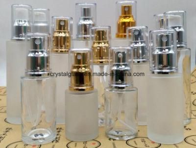 Round Clear Glass Cosmetic Lotion Pump Bottle