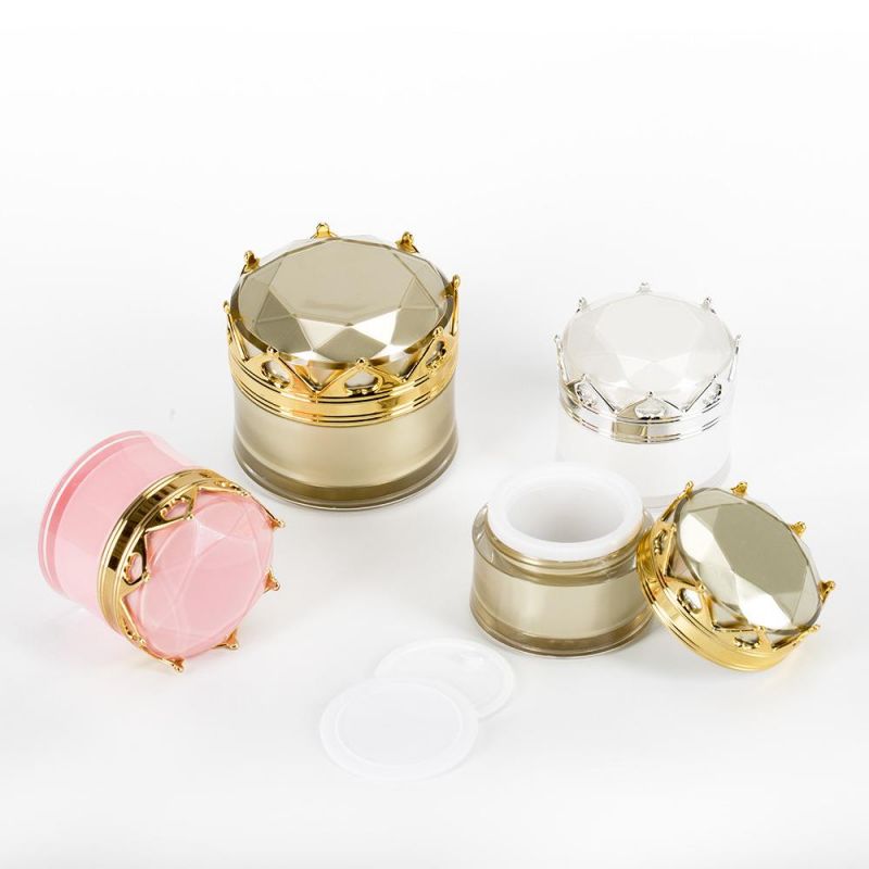 in Stock Hot Sale New Design Luxury High Quality 10g Pink Empty Acrylic Cream Jar with Crown Shape Cap