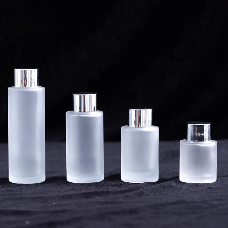 30ml 50ml 100ml Frosted Cream Glass Bottle Emulsion Glass Container Liquid Foundation Case Serum Bamboo Dropper Bottle Lotion Shampoo Liquid Soap Glassware