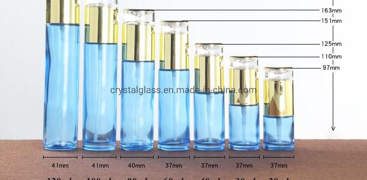 Blue Round Glass Pump Cosmetic Jars with Airless Pump