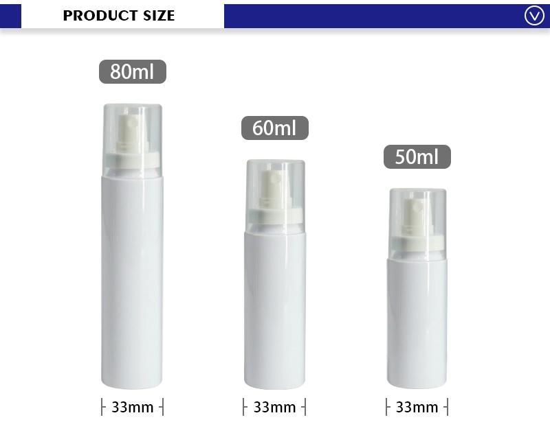 50ml 60ml 80ml White Cosmetic Mist Spray Bottles Stock Plastic Bottle