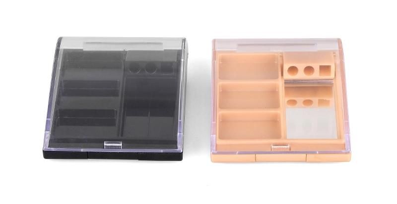 3 Holes Rectangle Empty Plastic Eyeshadow Eyebrow Powder Concealer Case with One Hole for Brush