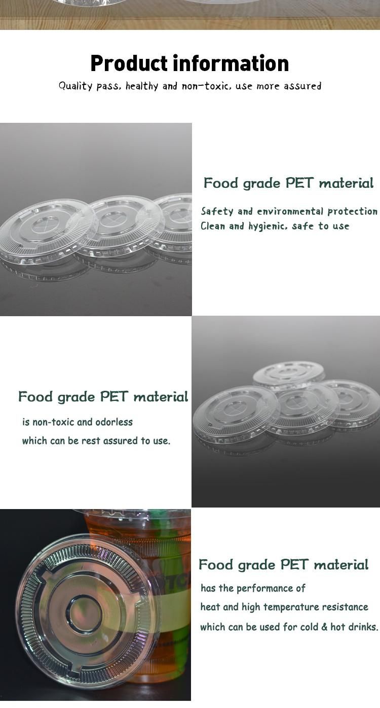 Disposable Plastic Tableware 92mm Diamter Pet Plastic Lid Flat Transparent Custom for Drinking