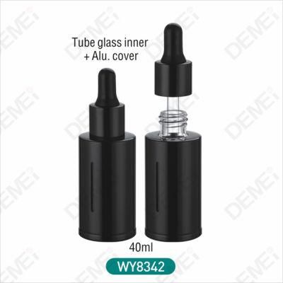 30ml 40ml Cosmetic Packaging Black Aluminum Stright Round Glass Dropper Bottles with 20mm Black Aluminum Ruber Pipette Dropper Cap