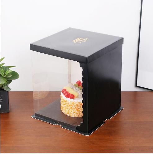 Three-in-One Baking Wedding Party Birthday Tall Cake Clear Window Paper Box Transparent PVC PP Pet Plastic Gift Packaging Cupcake Shaped Box Wholesale Custom