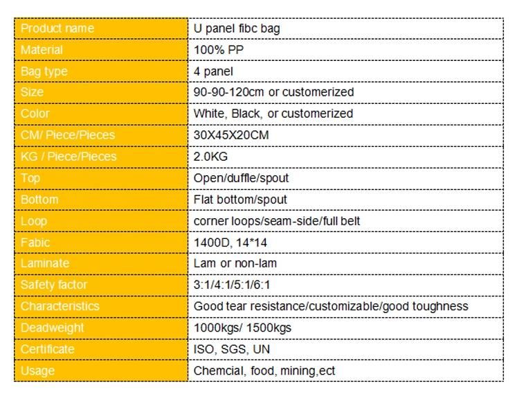 1ton FIBC Bulk Bag Specifications 1000kg Jumbo Bag