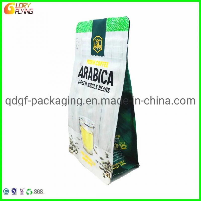 Food Packaging Biodegradable Coffee Bag with Flat Bottom Style and Zipper