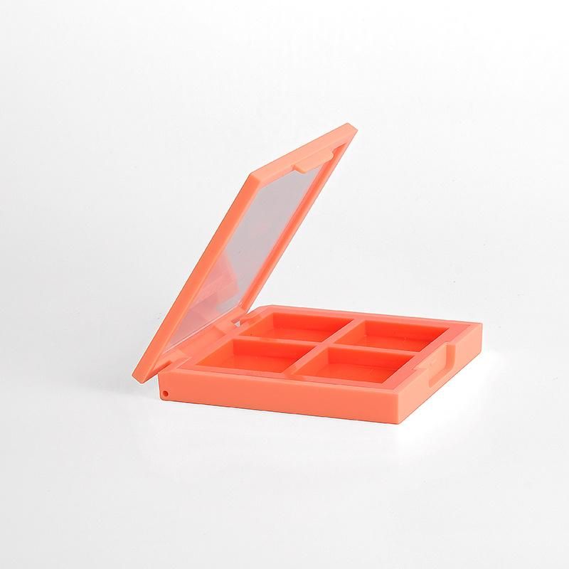 Popular Unique Orange Color 4 Hole Plastic Empty Eyeshadow Palette Case for Costom Packaging