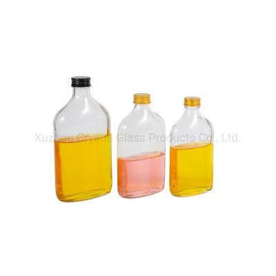 Mini Flask 250ml 350ml Flat Glass Bottle for Liquor Spirit Alcohol Packaging