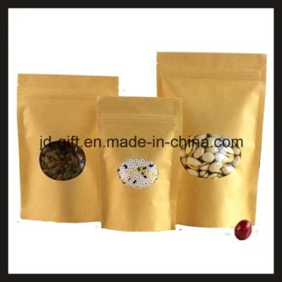 Accept Customed Kraft Paper Bags with Clear Window &Ziplock Stand up Pouches for Salt/Food