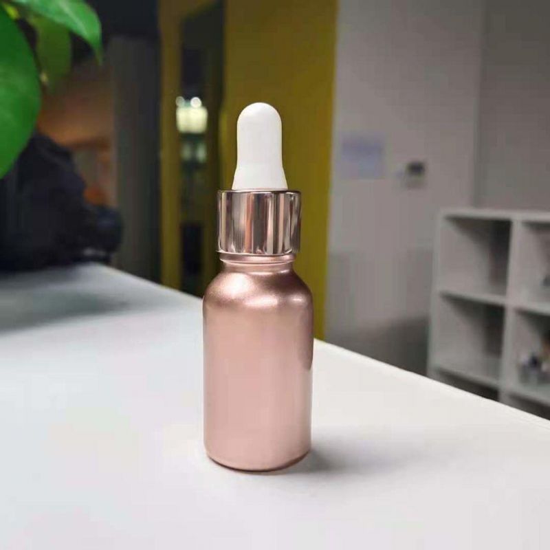 15ml Custom Pearl Pink Shiny Glass Essential Oil Bottle with Matel Rose Gold Dropper