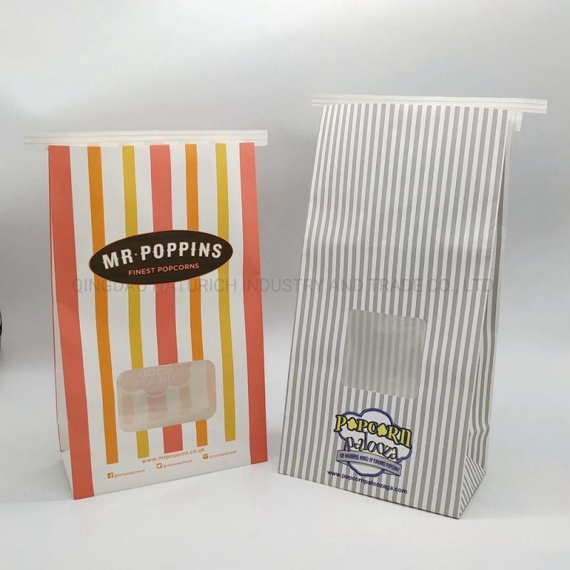 Factory Square Bottom Food Package Custom Branded Logo See Through Window Heat Seal Paper Popcorn Bags