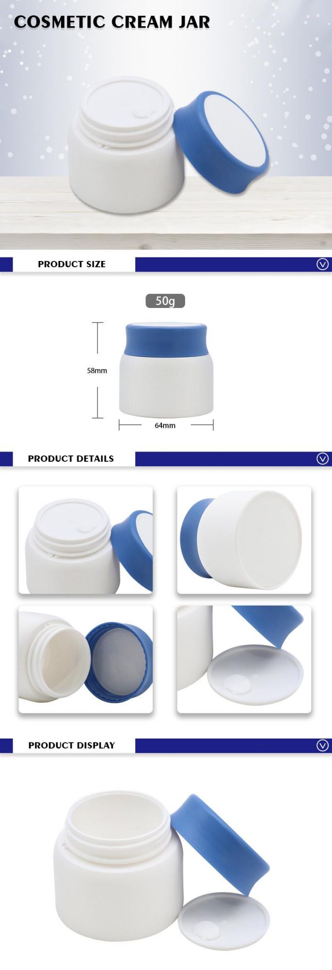 Best Selling Cosmetic Empty Cream Packaging Pet White Cream Packaging Cream Jar with Blue Lid