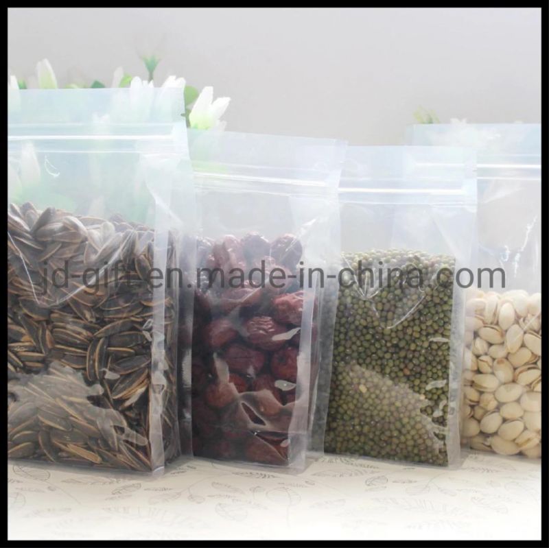 Wholesale Flexible Food Packaging Clear Flat Bottom Gusseted Bags with Zip Lock for Food Dried Nuts Fruit Packing