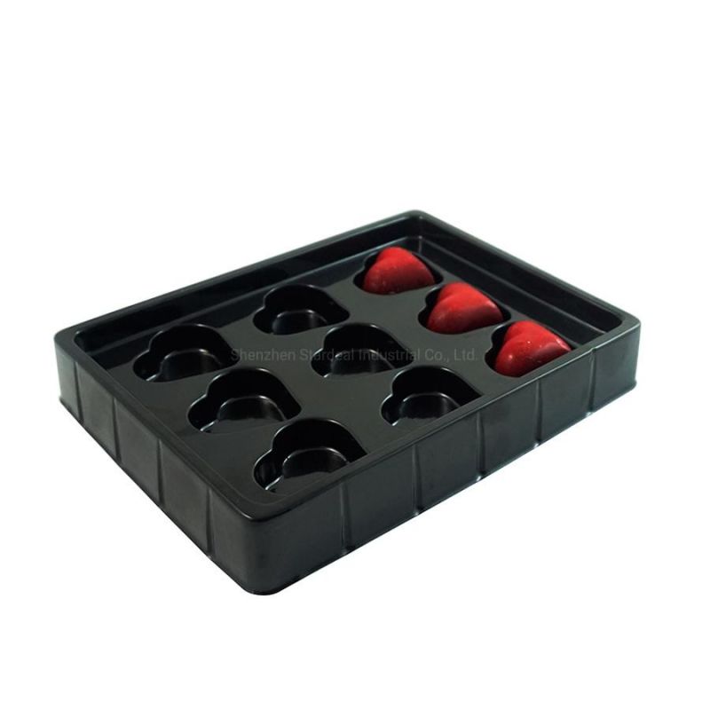 Disposable 9 Slots Plastic Pet Black Heart Shape Chocolate Tray