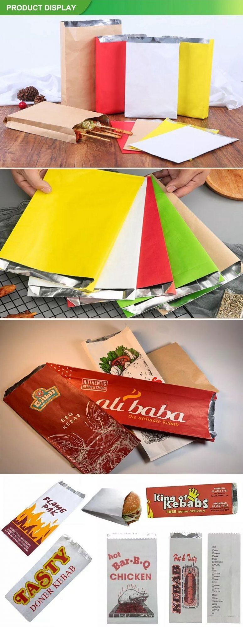 Kebab Packaging Bag Kraft Paper Bags Lined Aluminum Foil