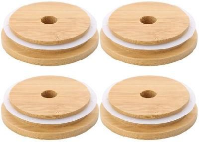 70/86 mm Mason Jar Lid for Boba Tea Regular Mouth Wide Mouth 15mm Hole Bamboo Lid