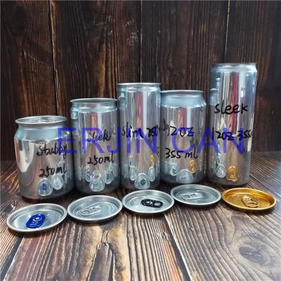 Print and Silver Empty Aluminum Can Slim Standard Sleek 250ml 330ml for Carbonated Soft Drinks CSD