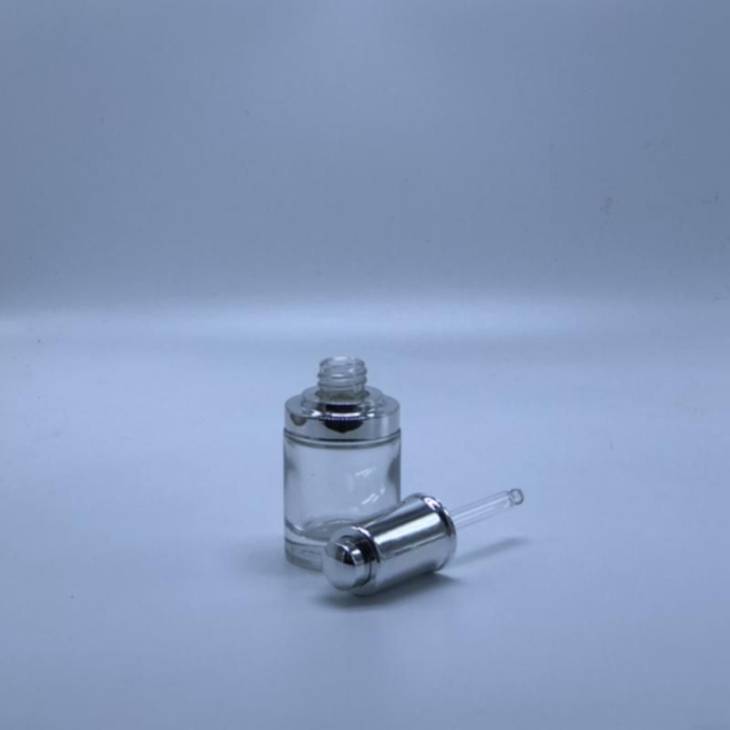 Custom 20 Ml Empty Luxury Essential Oil Flat Shoulder Clear Glass Serum Airless Push Pump Bottles