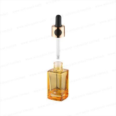 Hot Sale 30ml Glass Dropper Transparent Orange Color Glass Shiny Collar Bottle with Flat Shoulder