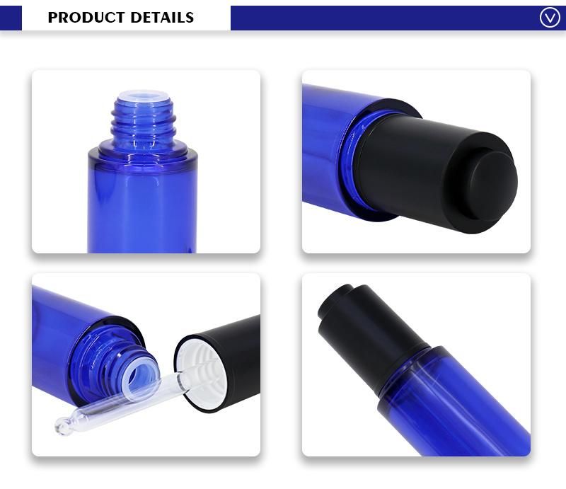 1oz Plastic Cosmetic Bottles with Dropper Blue Clear Serum Lotion Bottle