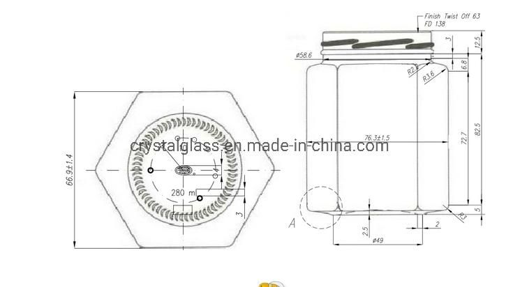 180ml 280ml 380ml Wholesale Customized Hexagonal Glass Honey Jar with Tinplate Lid
