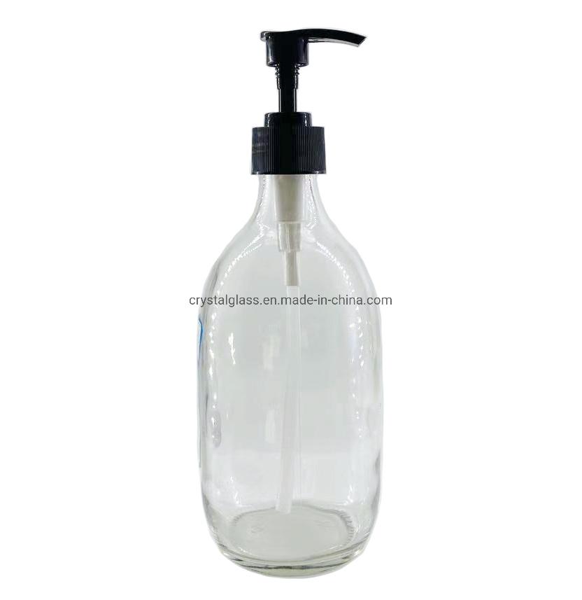 500ml Frosted Clear Glass Bottle with Black Press Pump for Hand Sanitizer or Liquid Soap