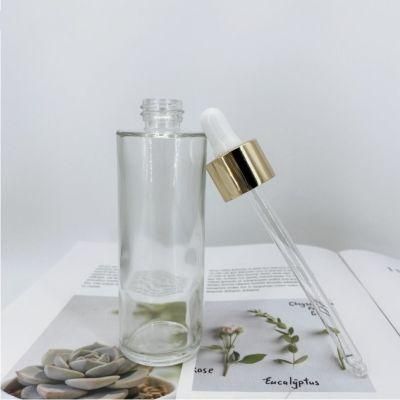 15ml-100ml Transparent Round Glass Essential Oil Bottle with Flat Shoulder Lotion Bottle