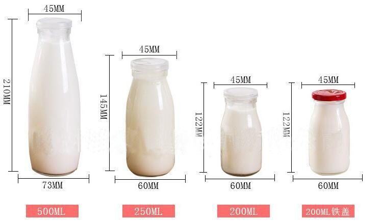 Packaging Milk Glass Bottles Sets with Metal Basket Handle