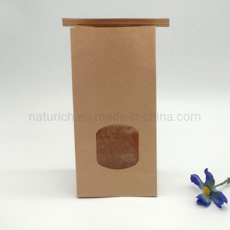 Stock Kraft Paper Bag with Clear Window and Tin Tie