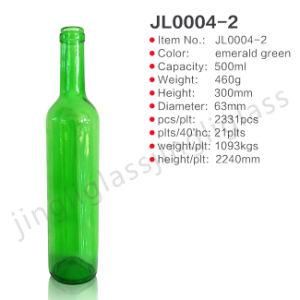 500ml Emerald Green Wine Bottle with Good Quality