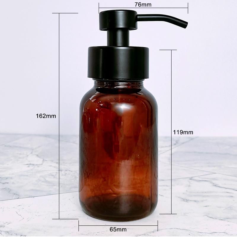 Wide Mouth Amber Hand Body Wash Foam Soap Shampoo Pump Glass Bottle 250ml in Bathroom Hotel Kitchen