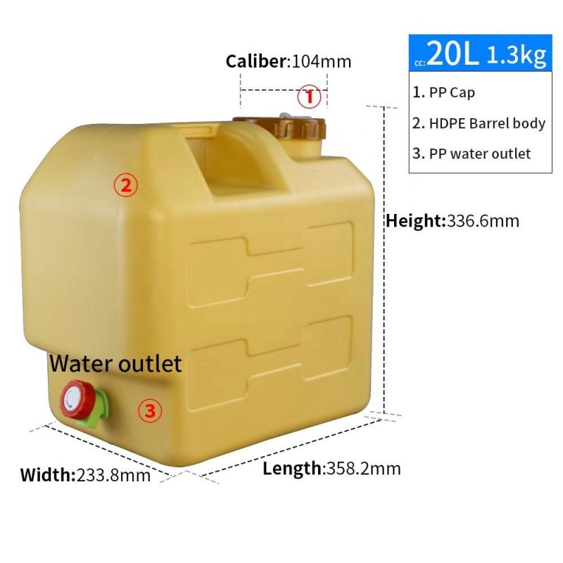 Customized 20L HDPE Outdoor Plastic Water / Liquid Container with Washing Bottle with Water Tap