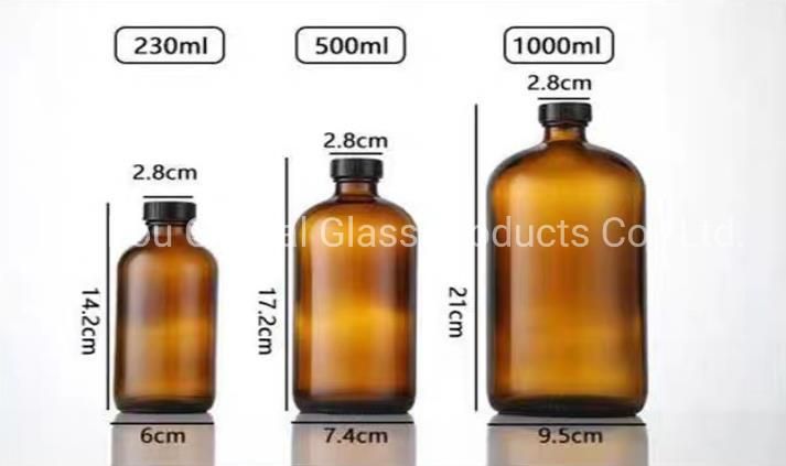 230ml 8oz Boston Round Amber Pharmaceutical Glass Bottle