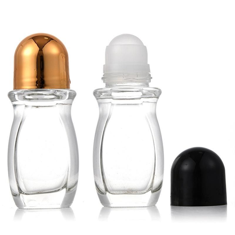 Empty Clear 30ml 50ml Round Glass Roll on Perfume Bottle with Black Cap